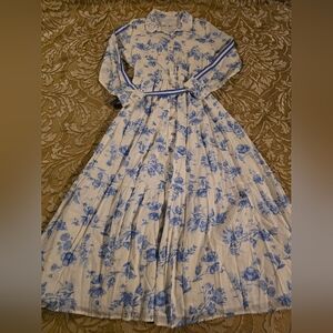 CeCe Blue Floral Long Sleeve Dress